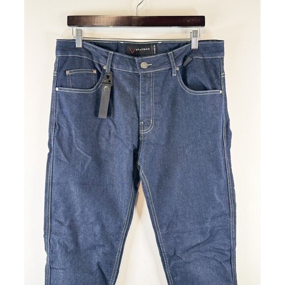 Brahman Mens Jeans Blue Denim Straight Leg Slim Fit Medium Wash Moto Biker 36x32 - Picture 6 of 13